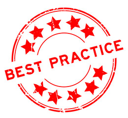 Grunge red best practice word with star icon round rubber seal stamp on white background - obrazy, fototapety, plakaty