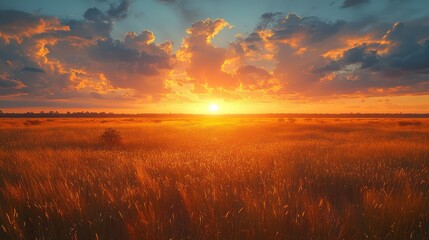 Fototapeta premium Golden Sunset over Serene Prairie