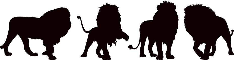 lions set black silhouette vector