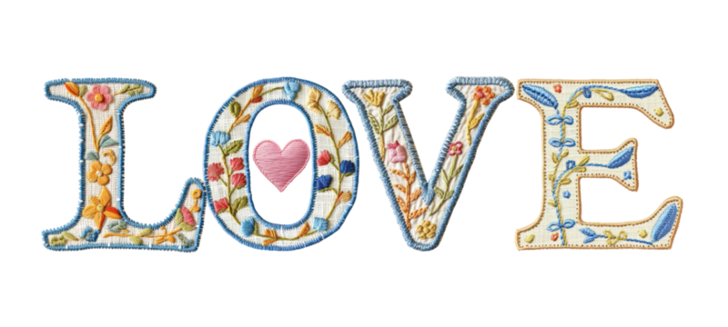 Love word png embroidery font, transparent background
