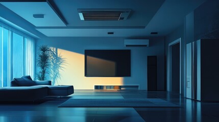 Illustration of a home room ceiling ventilation system featuring a modern interior air vent