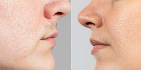 Comparison of Male and Female Facial Features: Skin Texture, Nose, and Lip Profile