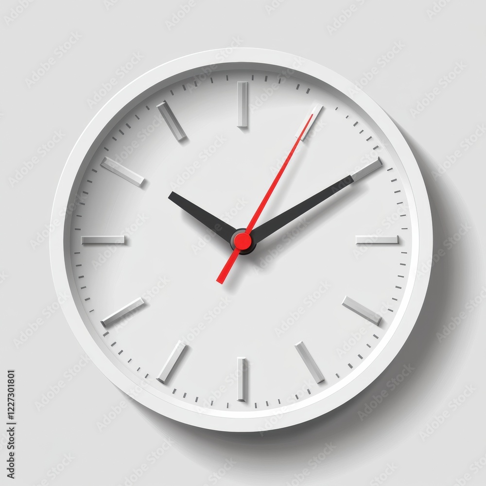 Poster wall clock with minimalistic design showing time in modern interior setting during daylight hours. g