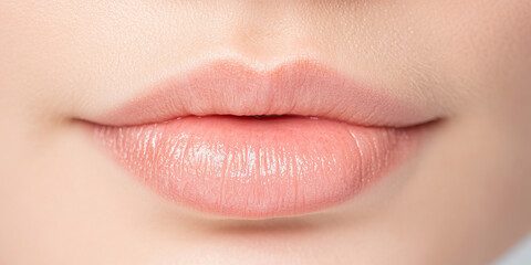 Fototapeta premium Close-up Photograph of Lips with Light Pink Lipstick