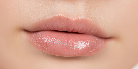 Fototapeta premium Close-up Image of Lips with Light Pink Gloss