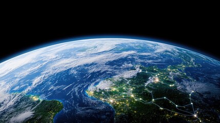 Global Network Night Earth, showing interconnectedness. Use illustration for global connectivity