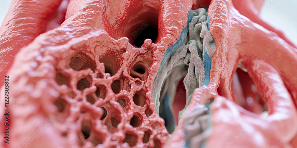 Poster 3d render of spongy bone tissue with adjacent structures