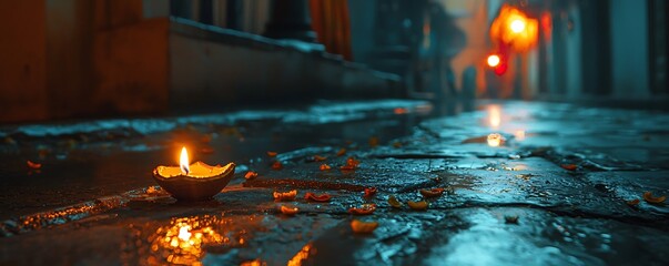 Fototapeta premium burning candle in the fireplace