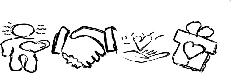 Set of discount coupon icons in Doodle style, hand drawn scribbled gifts. Hand drawn sketch style bonus gift, loyalty program icon. Scribble money rewards program offers.