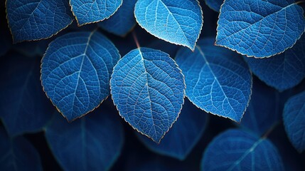 Obraz premium Vivid Blue Leaves Detailed Veins Nature Photography
