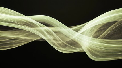 Abstract waveforms in lime green color on black background, long exposure effect