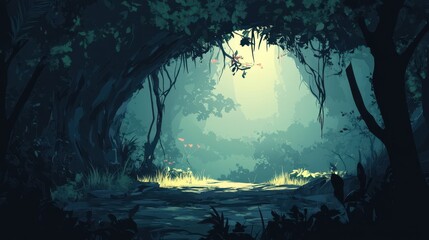 Enchanting Forest Path Through Lush Canopy