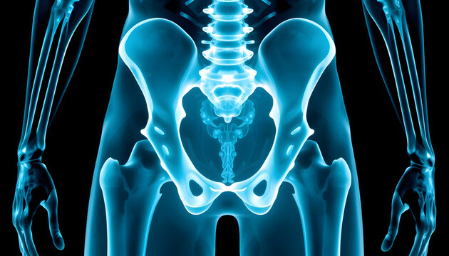 Film x-ray of human pelvis and hip joints , with white tonespng