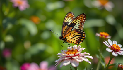Fototapeta premium Glasswing Butterfly (Greta oto) in a summer garden , with white tonespng