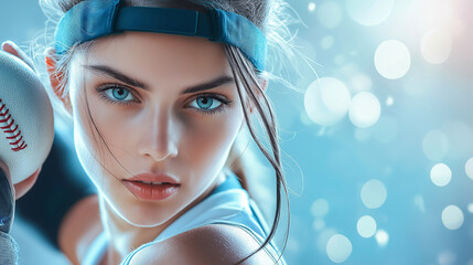 A young girl with a baseball and a baseball cap. Copy space. National Girls and Women in Sports day