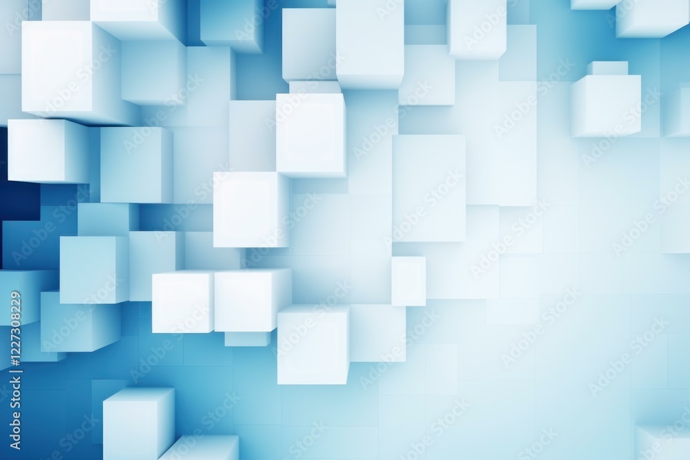 Aufkleber white cubes creating an abstract modern background with light blue gradient