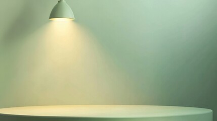 Obraz premium Softly lit minimalistic room interior with green wall and hanging lamp