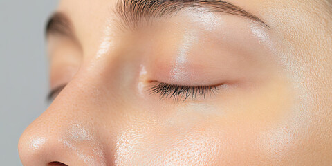 Fototapeta premium Close-up of Woman's Eye and Nose with Visible Skin Texture