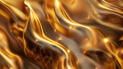 Naklejka premium A shimmering, golden fabric texture with flowing waves and light reflections.