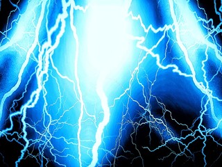 3d rendering of glowing blue lightning on a black background