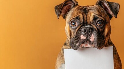Dog holding sign in mouth