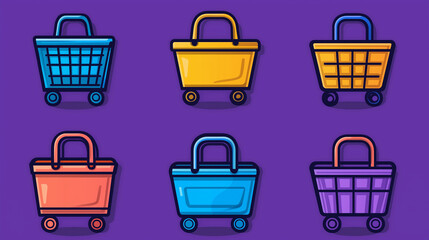 Retail Shopping Concept with Small Carts  on purple background