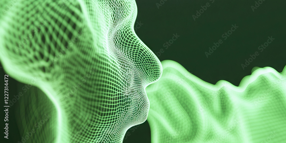 Poster digital wireframe face and abstract form