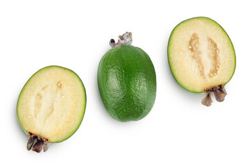 Feijoa fruit isolated on white background. Top view. Flat lay