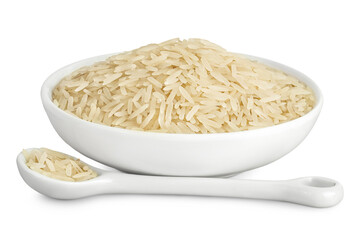 rice basmati in a ceramic bowl isolated on white background