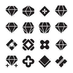Diamond icon set. Different shapes of diamond cuts. Dimond icon set in flat style. Abstract black diamond collection icons. Gemstone icon set. Diamonds logo design. Vector illustration.