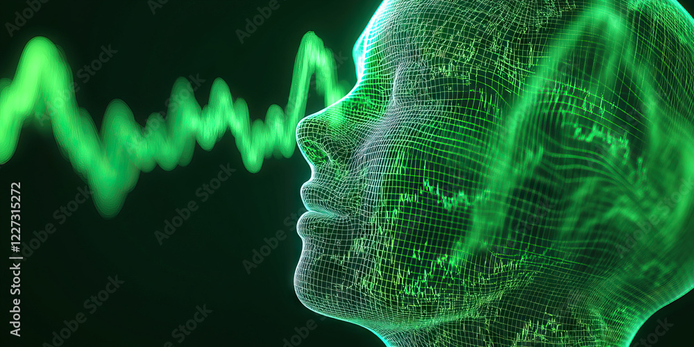 Poster digital human head with waveform data visualization