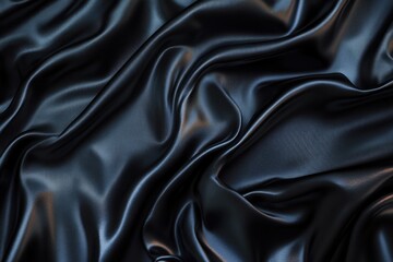 Fototapeta premium Black satin fabric close-up