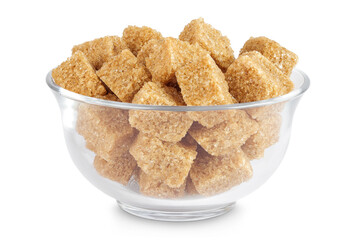 brown sugar in a glass bowl isolated on white background