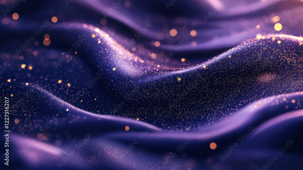 Poster soft undulating waves with sparkling stars create a celestial atmosphere in vibrant shades of blue a