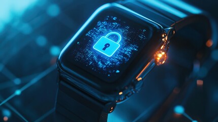 A watch with a blue lock symbol on it