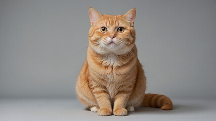 Obraz premium Adorable red cat with fluffy fur sitting on a table looking curious
