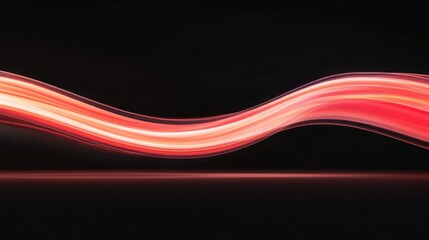 Abstract waveforms in scarlet color on black background, long exposure effect