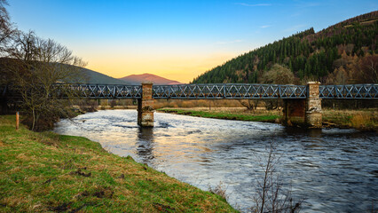 Tweed Bridge over River Tweed at Innerleithen.  The River Tweed is 97 miles long from source to estuary and runs eastward in the Scottish Borders