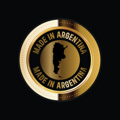 Map of Argentina. Vector illustration. Logo, Icon, and Symbol. Argentina map gold seal. 