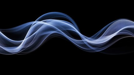 Naklejka premium Abstract waveforms in steel blue color on black background, long exposure effect