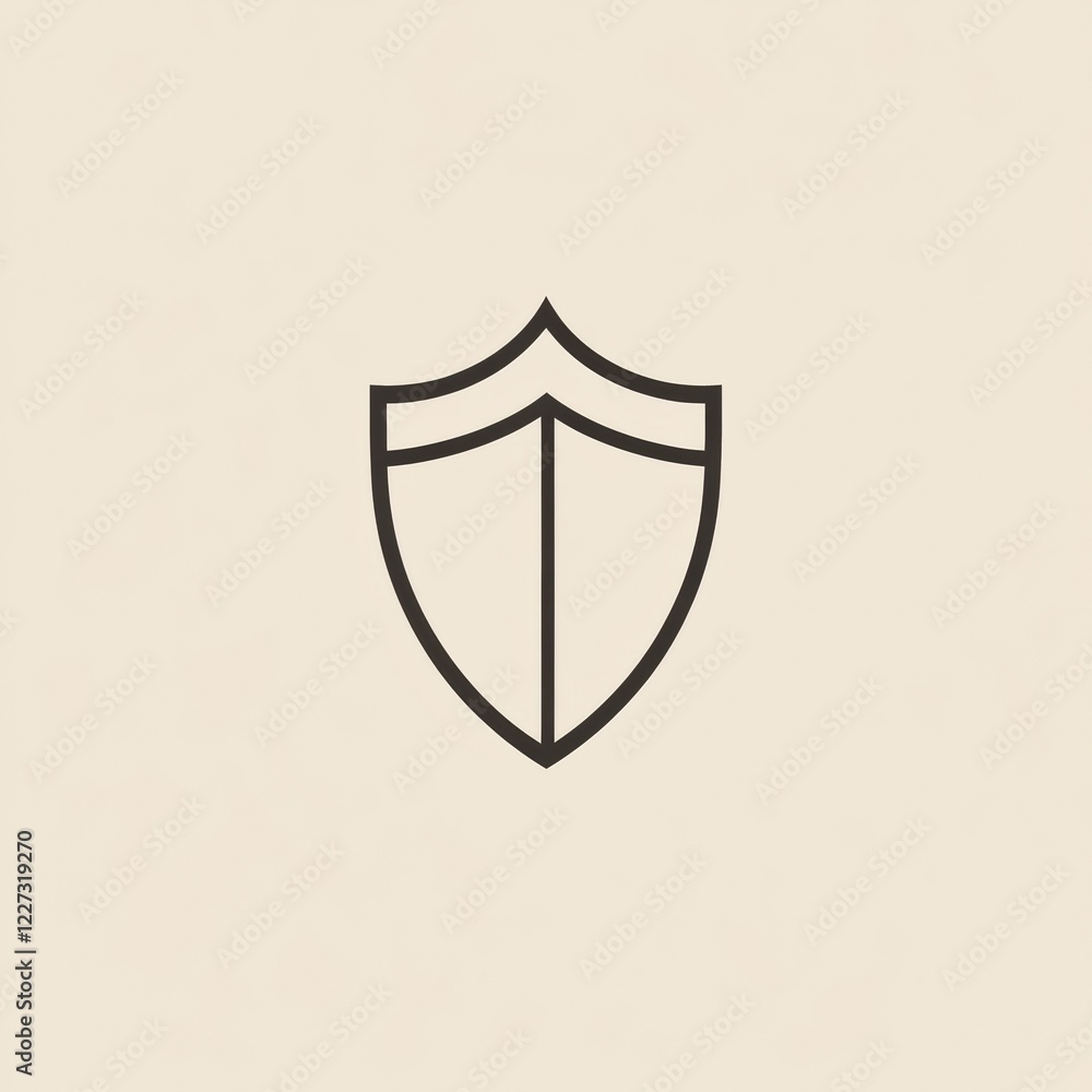 Poster simple shield symbol in minimalistic style with neutral background for design applications and brand