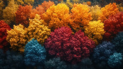 Autumnal Forest Canopy: A Vivid Aerial View of Colorful Trees