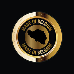 Map of Belgium . Vector illustration. Logo, Icon, and Symbol. Belgium map gold seal. 