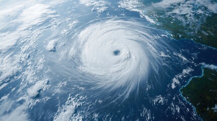 Hurricane approaching earth viewed from space captured in satellite imagery