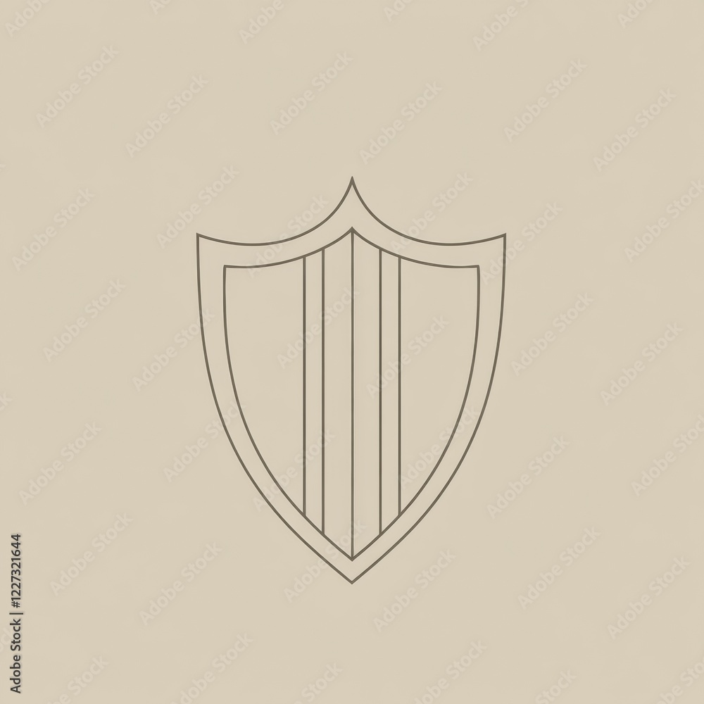 Poster Shield design with vertical lines on a neutral background for branding or logo concepts. Generative AI