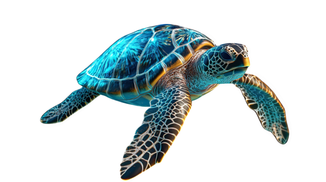 A vibrant sea turtle swimming gracefully under the ocean water.