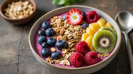 Fototapeta premium Colorful Smoothie Bowl with Berries Granola and Fresh Fruit