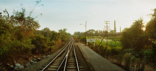 Panoramic view of railroad tracks, Bangkok, Thailand.