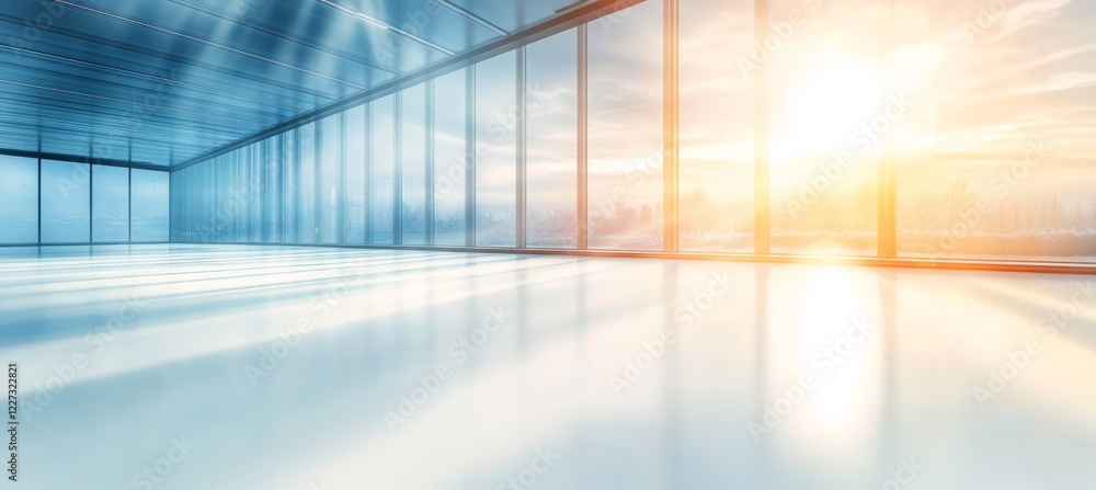 Poster modern empty office interior with panoramic windows. perspective view of wide open working sp