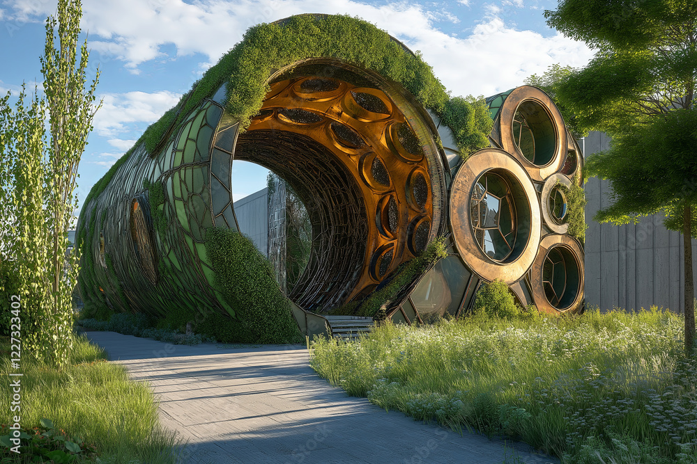 Poster a biomechanical fusion of nature and machine in a utopian city